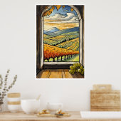 Herfst / Herfst Wijngaard uitzicht van een Window Poster (Keuken)