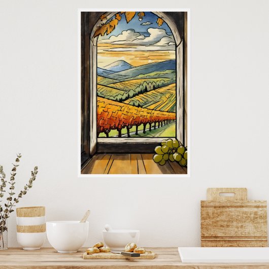 Herfst / Herfst Wijngaard uitzicht van een Window  Poster (Keuken)
