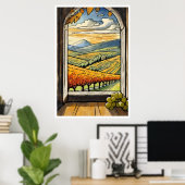 Herfst / Herfst Wijngaard uitzicht van een Window Poster (Thuiskantoor)