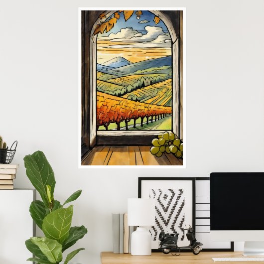 Herfst / Herfst Wijngaard uitzicht van een Window Poster (Thuiskantoor)