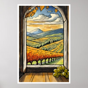 Herfst / Herfst Wijngaard uitzicht van een Window Poster