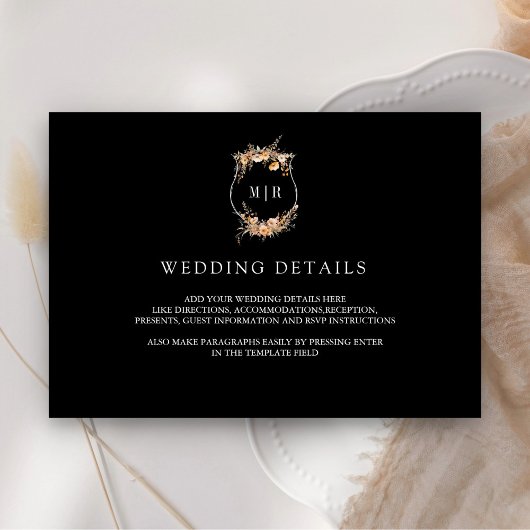 Herfst Herfst Wildflower Crest Black Wedding Detai Informatiekaartje