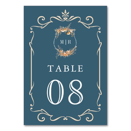 Herfst Herfst Wildflower Crest Dusty Blue Wedding Kaart (Achterkant)