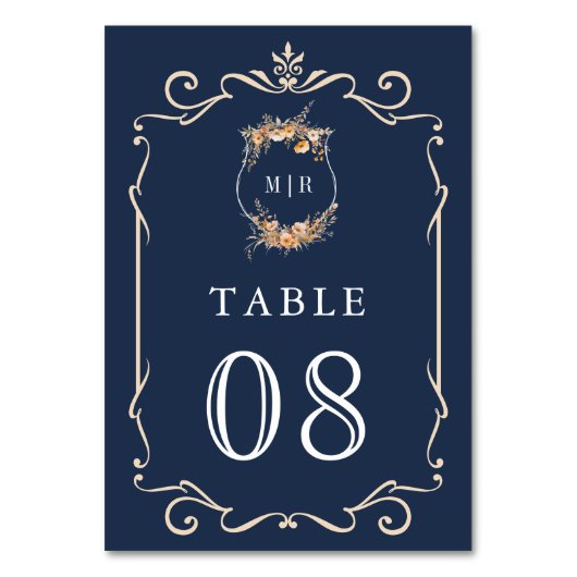 Herfst Herfst Wildflower Crest Navy Blue Wedding Kaart (Voorkant)
