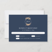 Herfst Herfst Wildflower Crest Navy Blue Wedding RSVP Kaartje (Voorkant)