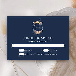 Herfst Herfst Wildflower Crest Navy Blue Wedding RSVP Kaartje
