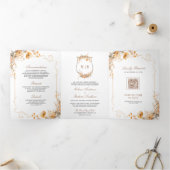 Herfst Herfst Wildflower Crest QR Code Huwelijk Drieluik Uitnodiging (Binnen)