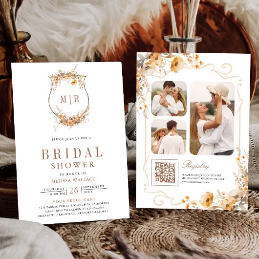 Herfst Herfst Wildflower Crest QR Code Vrijgezelle Kaart