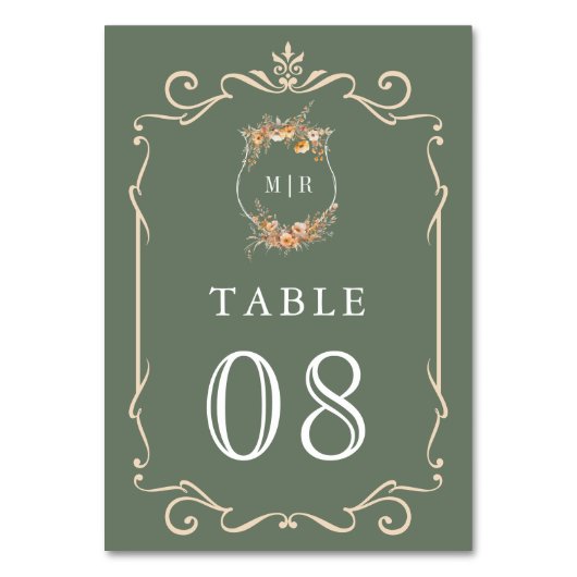 Herfst Herfst Wildflower Crest Sage Green Wedding Kaart (Voorkant)