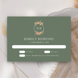 Herfst Herfst Wildflower Crest Sage Green Wedding RSVP Kaartje