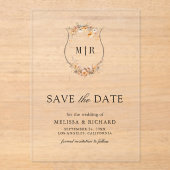 Herfst Herfst Wildflower Crest Wedding Save the Da Acryl Uitnodigingen (Voorkant)