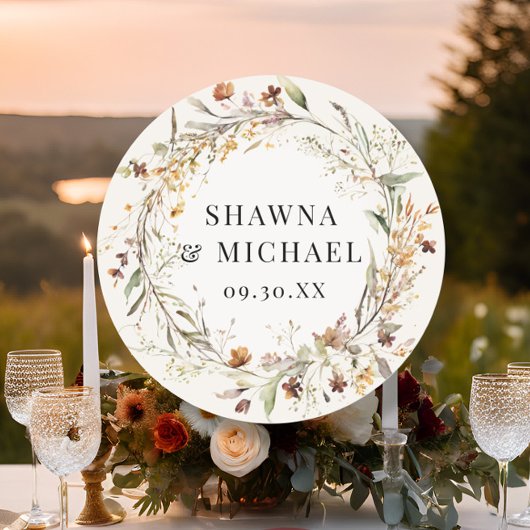 Herfst herfst Wildflower krans Waterverf bruiloft Ronde Sticker