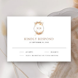 Herfst Herfst Wildflower Monogram Crest Wedding RSVP Kaartje