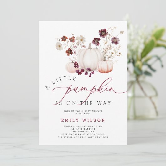 Herfst Herfst Wildflower Pompoen Baby shower Kaart (Staand voorkant)