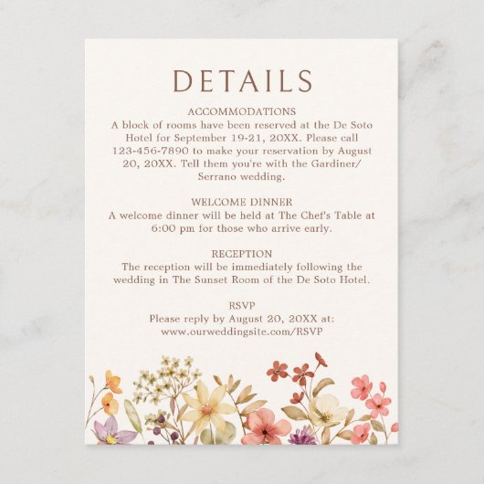 Herfst Herfst Wildflower Wedding Details Informatiekaartje (Voorkant)