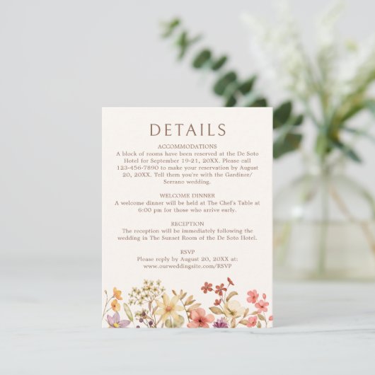 Herfst Herfst Wildflower Wedding Details Informatiekaartje (Staand voorkant)