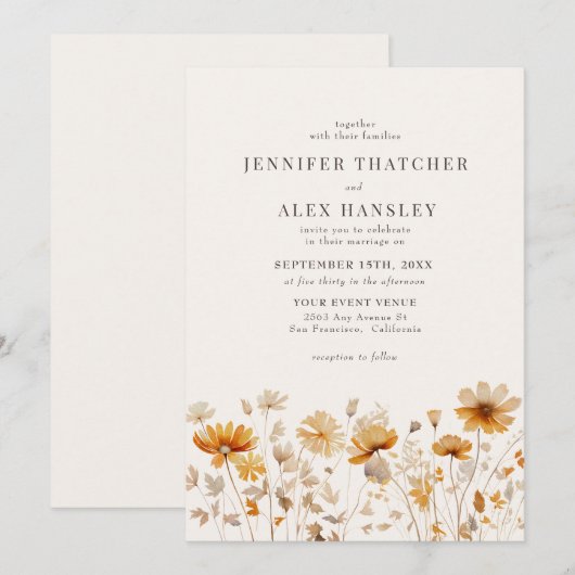 Herfst Herfst Wildflower Wedding Kaart (Voorkant / Achterkant)