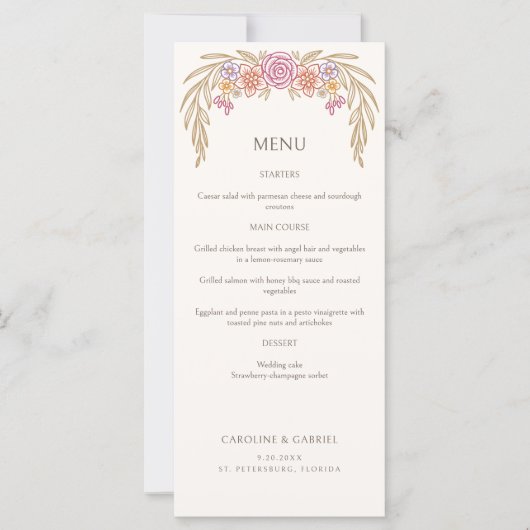 Herfst Herfst Wildflowers Floral Wedding Menu (Voorkant)