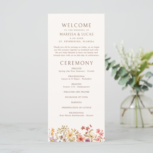 Herfst Herfst Wildflowers Trouwprogramma (Staand voorkant)