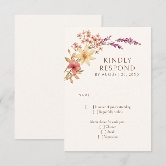 Herfst Herfst Wildflowers Wedding RSVP Kaartje (Voorkant / Achterkant)