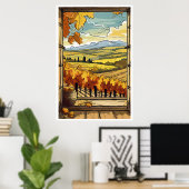 Herfst / Herfst Window Uitzicht van Vineyard Poste Poster (Thuiskantoor)