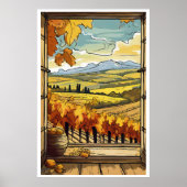 Herfst / Herfst Window Uitzicht van Vineyard Poste Poster (Voorkant)