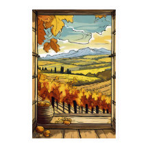 Herfst / Herfst Window Uitzicht van Vineyard Poste