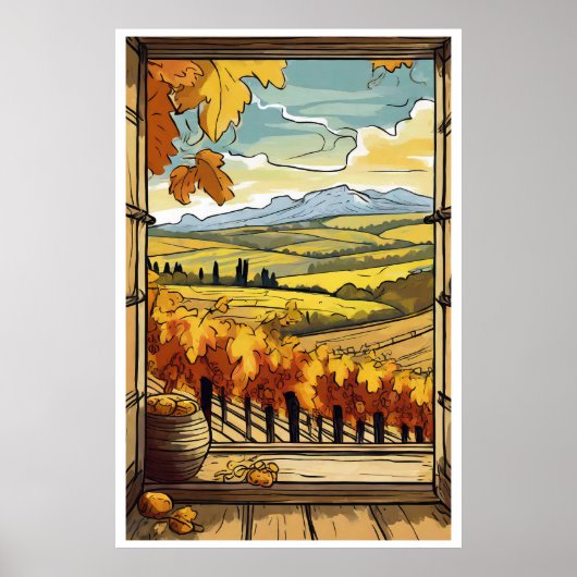 Herfst / Herfst Window Uitzicht van Vineyard Poste Poster (Voorkant)
