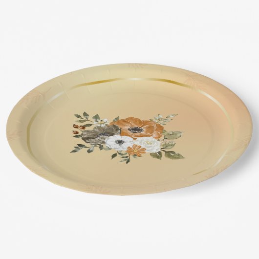 Herfst herfst witte roest bloemen papieren bordje (Gekanteld)