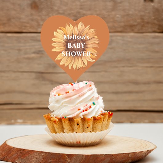 Herfst herfst zonnebloem baby shower cupcake toppe hart sticker
