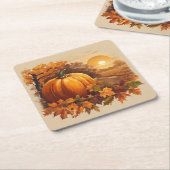 Herfst Herfst Zonsondergang Scene met Pompoen Kartonnen Onderzetters (Schuin)