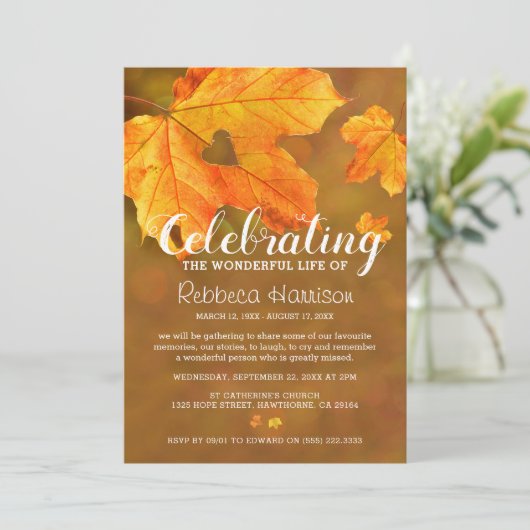 Herfst | Herfstbegrafenis viering van het leven Kaart (Staand voorkant)