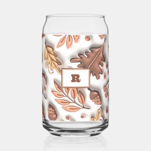 Herfst herfstbladeren Acorn 3D Modern Monogram Blikvorm Glas (Achterkant)