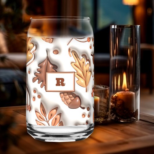Herfst herfstbladeren Acorn 3D Modern Monogram Blikvorm Glas
