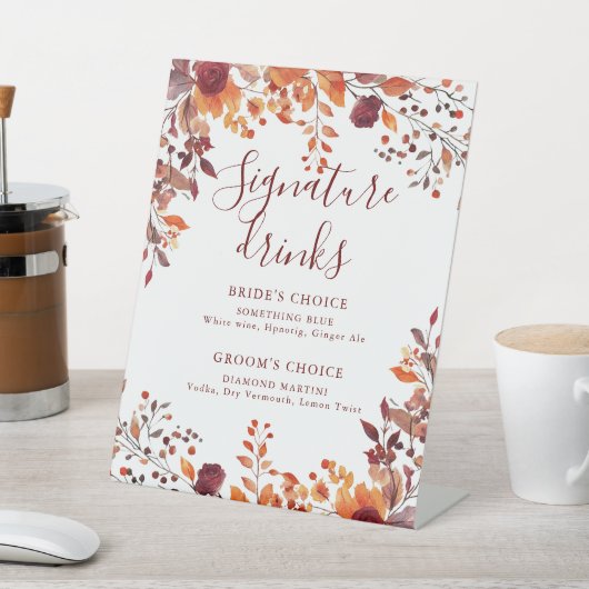 Herfst herfstbladeren Bourgogne Signature Drinken Reclamebord Met Voetstuk (Insitu)