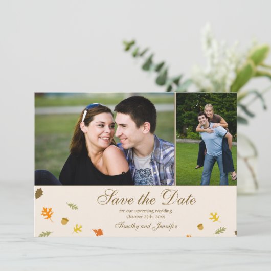 Herfst Herfstbladeren bruiloft save the date 2 fot (Staand voorkant)