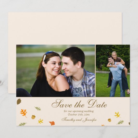 Herfst Herfstbladeren bruiloft save the date 2 fot (Voorkant / Achterkant)