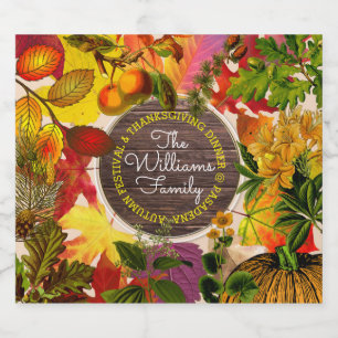 Herfst herfstbladeren collage monogram hout bier etiket