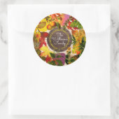 Herfst herfstbladeren collage monogram  hout ronde sticker (Tas)