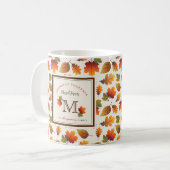Herfst/Herfstbladeren Familie Monogram Thanksgivin Koffiemok (Voorkant links)