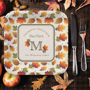 Herfst/Herfstbladeren Familie Monogram Thanksgivin Papieren Bordje