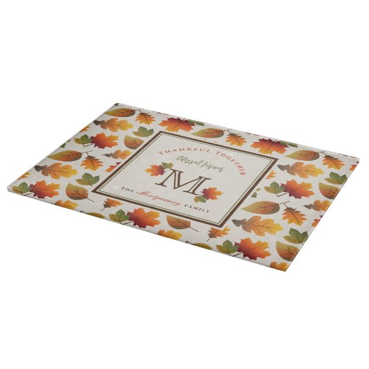 Herfst/Herfstbladeren Familie Monogram Thanksgivin Snijplank (Hoek)