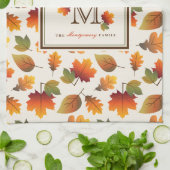 Herfst/Herfstbladeren Familie Monogram Thanksgivin Theedoek (Gevouwen)
