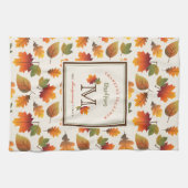 Herfst/Herfstbladeren Familie Monogram Thanksgivin Theedoek (Horizontaal)