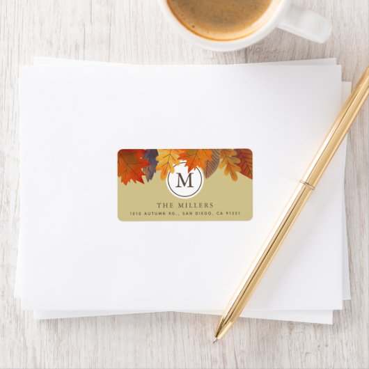 Herfst herfstbladeren kaki monogram adres etiket (Insitu)