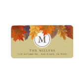 Herfst herfstbladeren kaki monogram adres etiket (Voorkant)