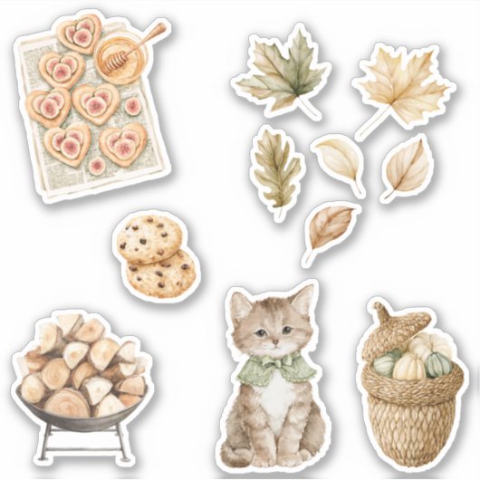 Herfst Herfstbladeren Kat Chocolate Chip Koekjes Sticker (Voorkant)