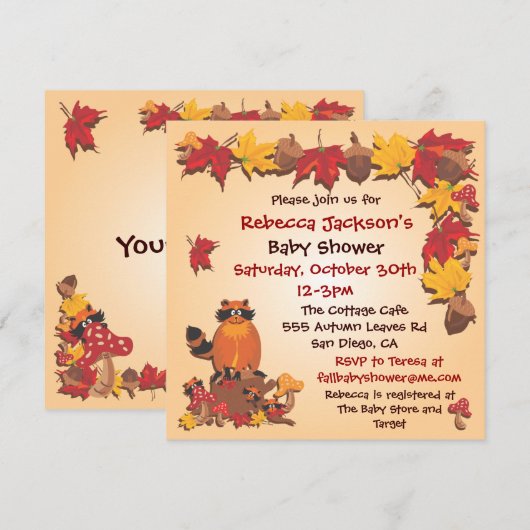 Herfst Herfstbladeren met wasbeer Baby shower Uitn Kaart (Voorkant / Achterkant)