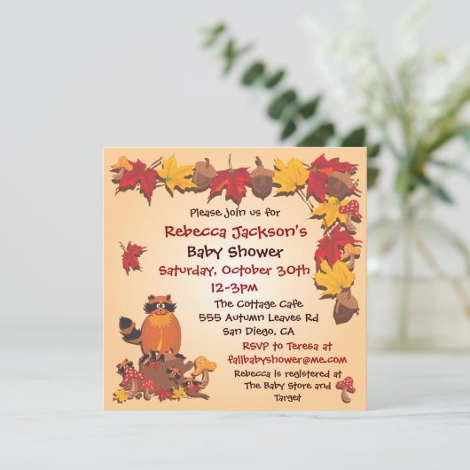 Herfst Herfstbladeren met wasbeer Baby shower Uitn Kaart (Staand voorkant)
