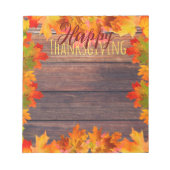 Herfst herfstbladeren op rustieke houten Thanksgiv Notitieblok (Voorkant)